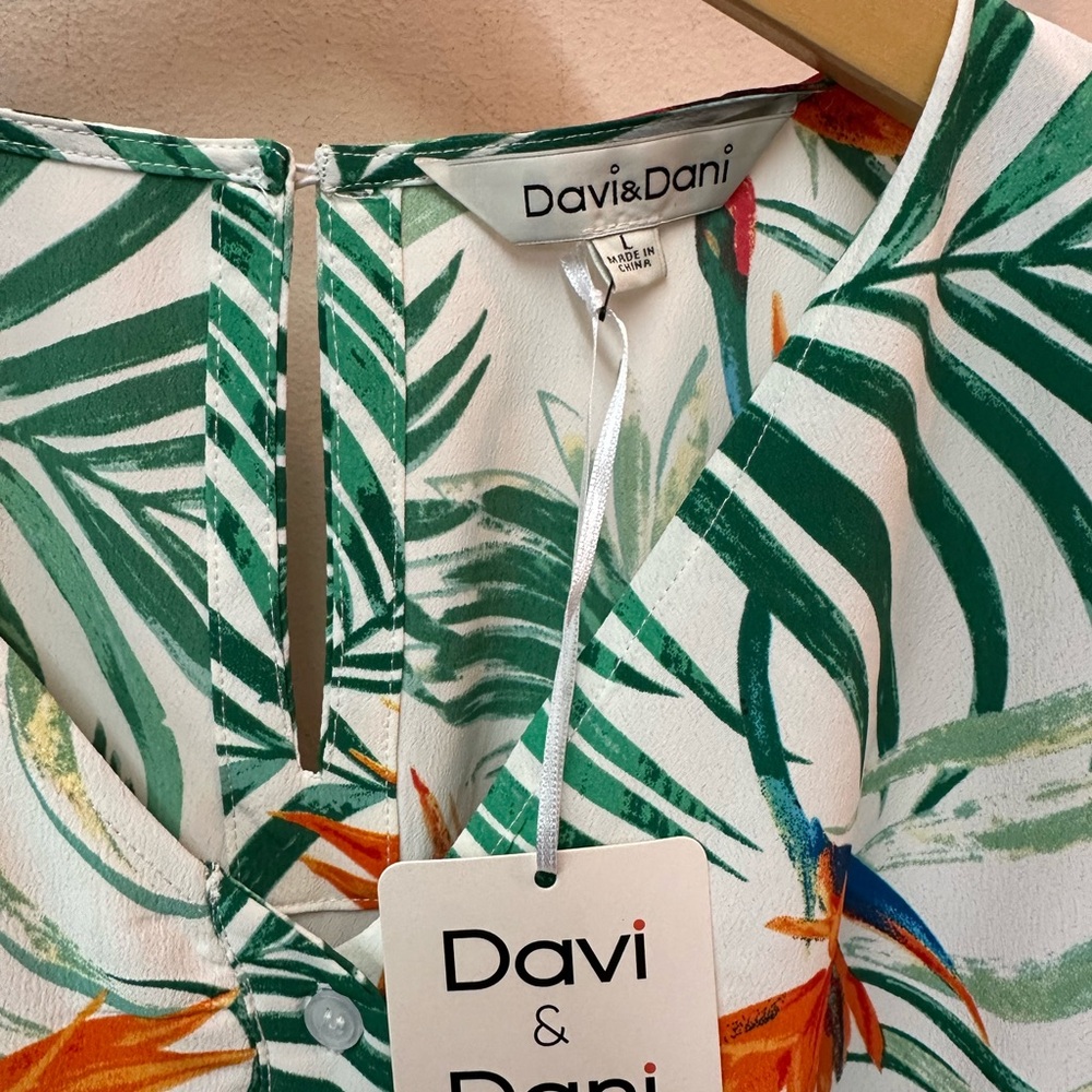DAVI & DANI Tropical Print Jumpsuit - Green and Orange - Picture 2 of 3